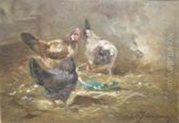 Chickens Oil Painting by Charles Emile Jacque