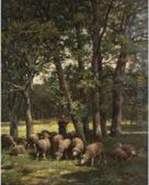 Shepherdess And Her Flock Oil Painting by Charles Emile Jacque