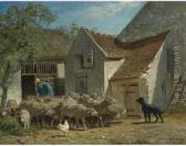 Preparing The Flock For Pasture Oil Painting by Charles Emile Jacque