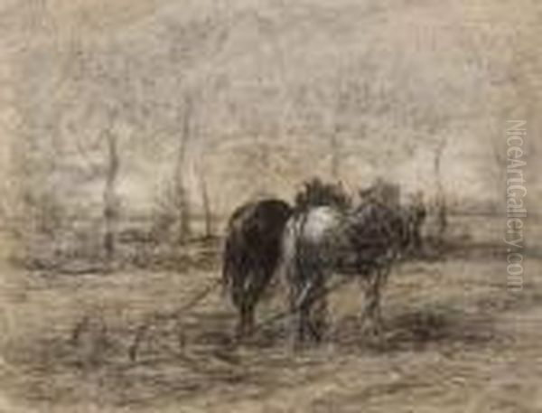 Chevaux De Trait Oil Painting by Charles Emile Jacque