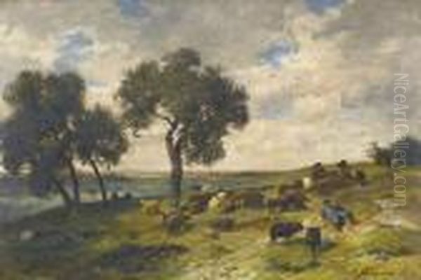 Landschaft Mit Hirte Und Schafen Oil Painting by Charles Emile Jacque