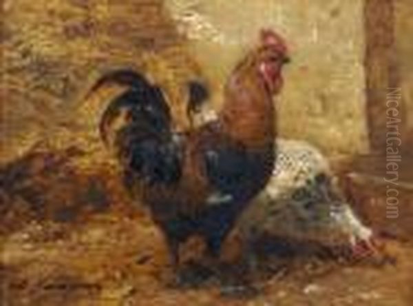 Rooster Oil Painting by Charles Emile Jacque