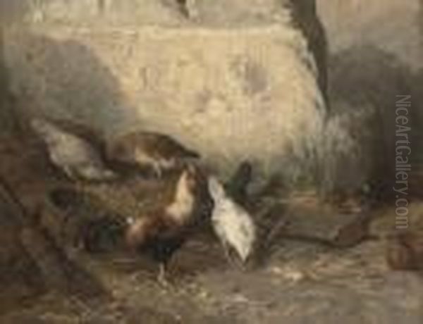 Coqs Et Poulets Oil Painting by Charles Emile Jacque