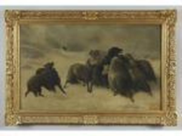 Depicting A Flock Of Sheep In A Snow Storm Oil Painting by Charles Emile Jacque