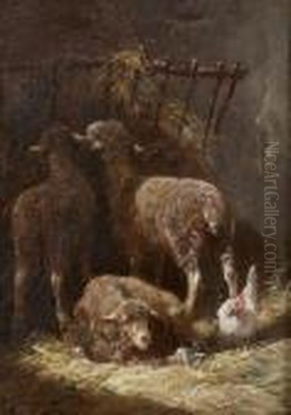 Moutons Et Poules Oil Painting by Charles Emile Jacque