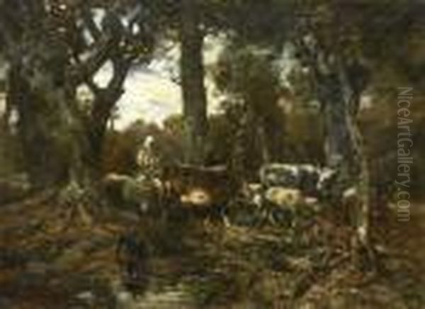 In The Forest Of Fontainebleau Oil Painting by Charles Emile Jacque