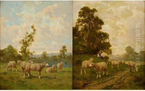 Berger Et Ses Moutons Moutons Oil Painting by Charles Emile Jacque