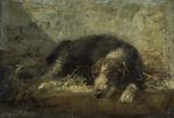 Schlafender Hund. Oil Painting by Charles Emile Jacque