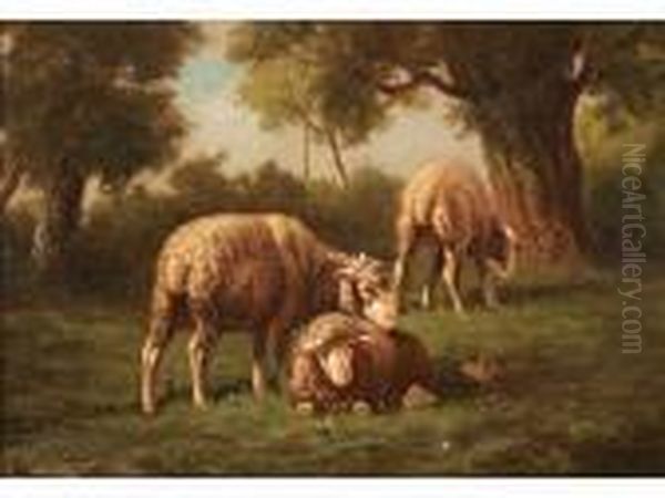 Moutons Au Paturage Oil Painting by Charles Emile Jacque