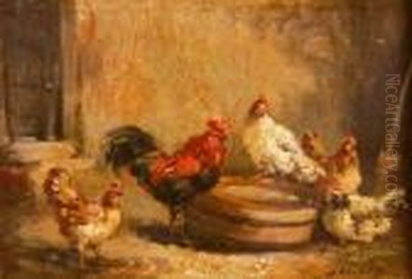 Chickens In Afarmyard Oil Painting by Charles Emile Jacque