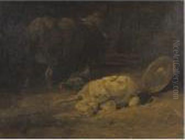 Property From A Private Collection, New York
 

 
 
 

 
 A Calf Oil Painting by Charles Emile Jacque