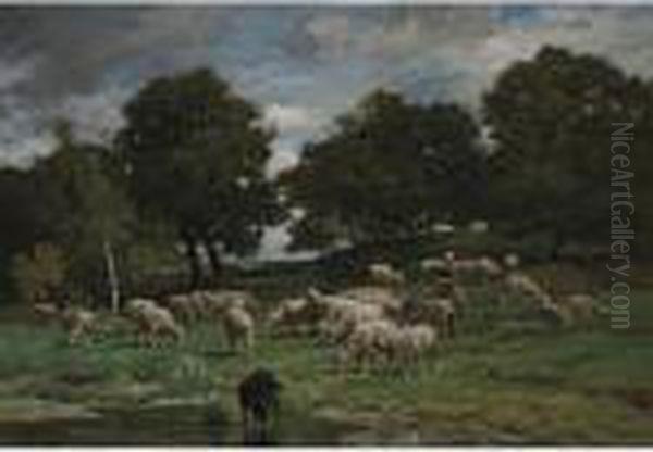 Shepherdess And Her Flock Oil Painting by Charles Emile Jacque