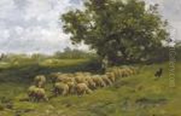 A Shepherd And His Flock Oil Painting by Charles Emile Jacque