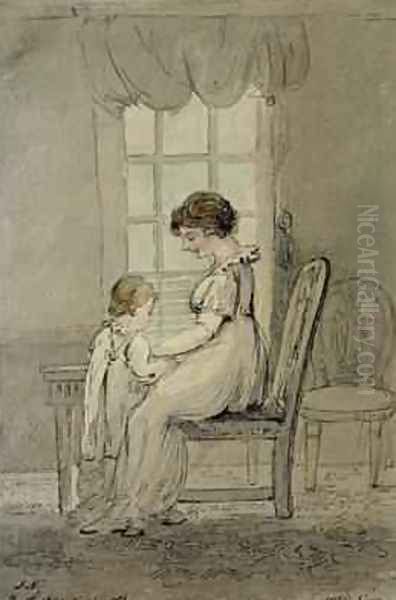 Portrait of Mrs Nixon with her Child New King Street Bath 1800 Oil Painting by John Nixon