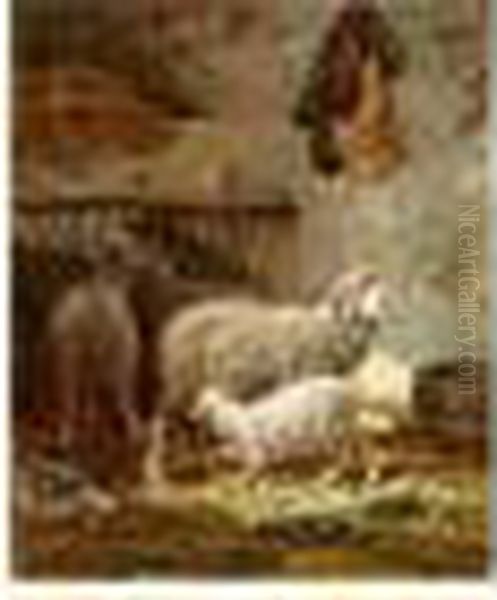 Moutons Dans Une Etable Oil Painting by Charles Emile Jacque