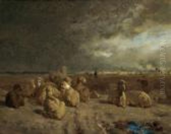 Ted Shepherd Before A Retreating Storm Oil Painting by Charles Emile Jacque