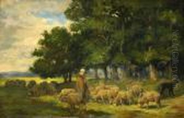 Paysage Aux Moutons Oil Painting by Charles Emile Jacque