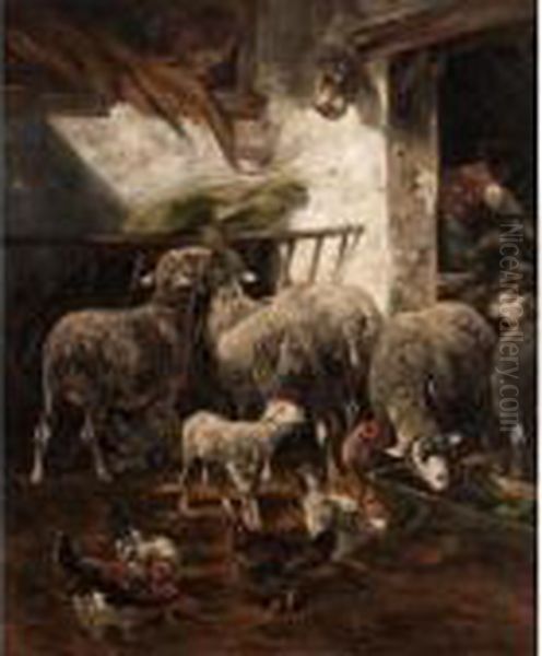 In The Barn Oil Painting by Charles Emile Jacque