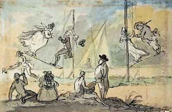 People on Swings in a Bath Pleasure Garden 1800 Oil Painting by John Nixon