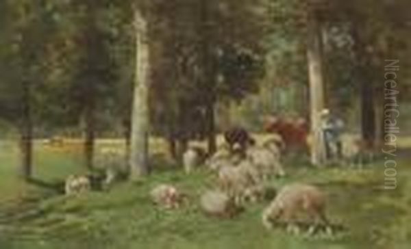 Paysage Avec Moutons Oil Painting by Charles Emile Jacque