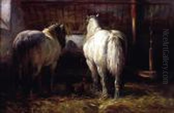 Chevaux A L'ecurie Oil Painting by Charles Emile Jacque