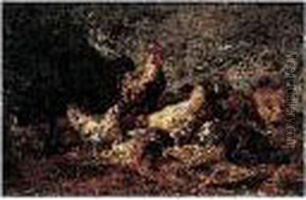 Coq Et Poules Dans Une Basse-cour Oil Painting by Charles Emile Jacque