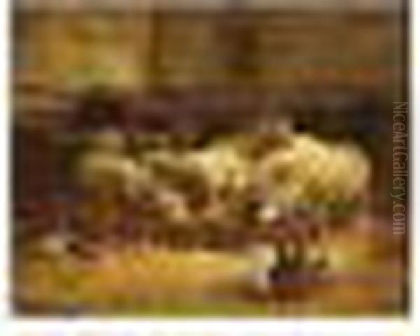 Sheep In A Barn Oil Painting by Charles Emile Jacque