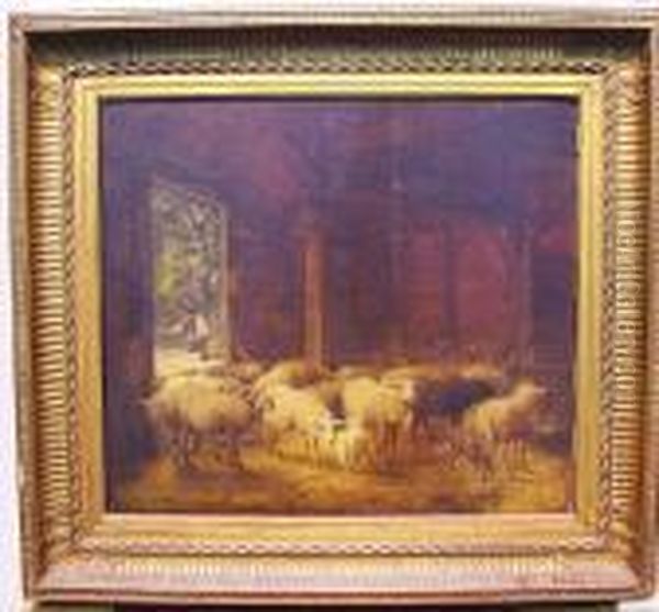 Corraling The Sheep Oil Painting by Charles Emile Jacque