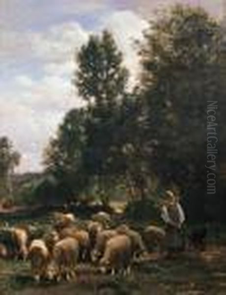 Tending The Flock Oil Painting by Charles Emile Jacque