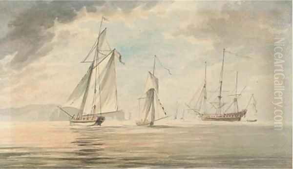 A man-o'war and two cutters off the Needles Oil Painting by John Nixon