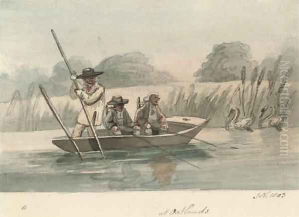 Fishermen in a punt at Oatlands Oil Painting by John Nixon