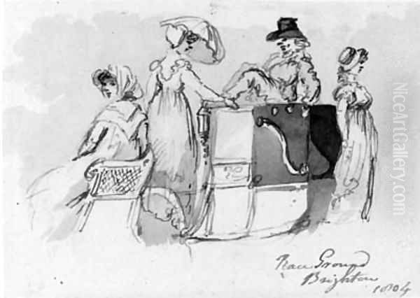 Spectators in a carriage at Brighton Races, Sussex Oil Painting by John Nixon