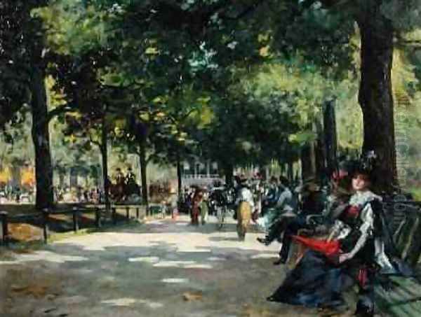 Elegant Figures Rotten Row Hyde Park London Oil Painting by Count Girolamo Pieri Nerli