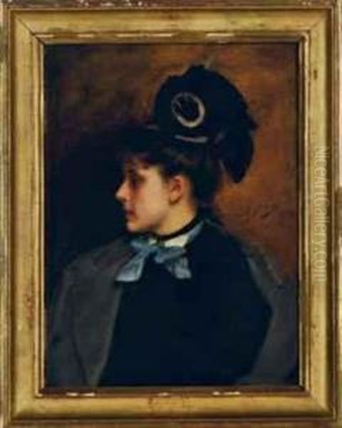 Portrait Of A Beauty With A Blue Ribbon Oil Painting by Gustave Jean Jacquet