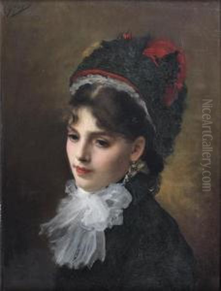 Portrait D'une Elegante En Buste Vue De Trois-quarts Oil Painting by Gustave Jean Jacquet