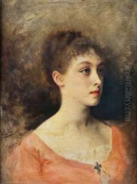 Portrait De Femme A La Robe Rouge Oil Painting by Gustave Jean Jacquet