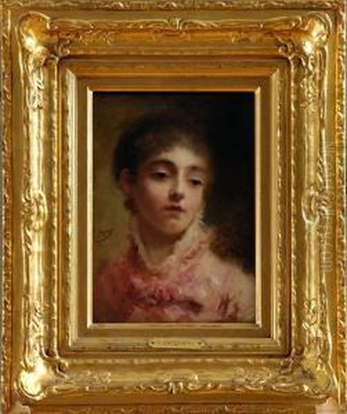 Young Woman In A Pink Dress Oil Painting by Gustave Jean Jacquet