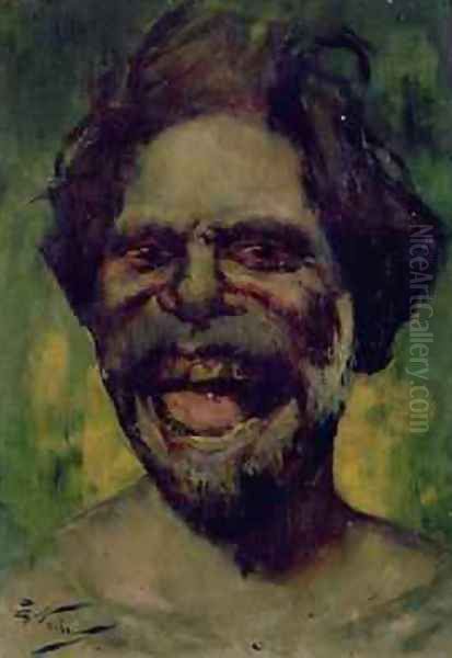 Head of an Aborigine Oil Painting by Count Girolamo Pieri Nerli