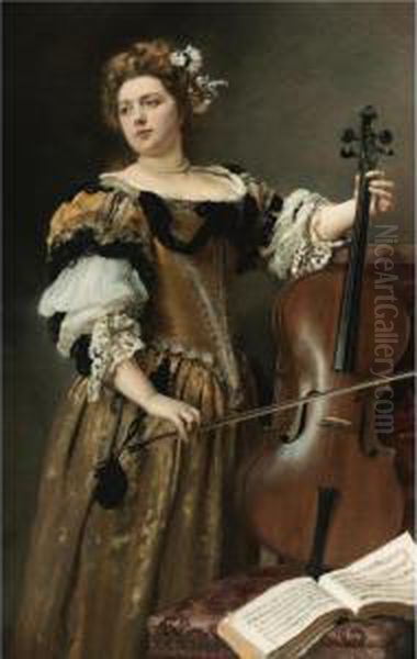 The Cello Player Oil Painting by Gustave Jean Jacquet