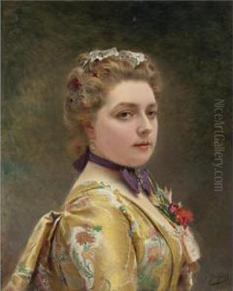 Portrait Of A Lady Oil Painting by Gustave Jean Jacquet