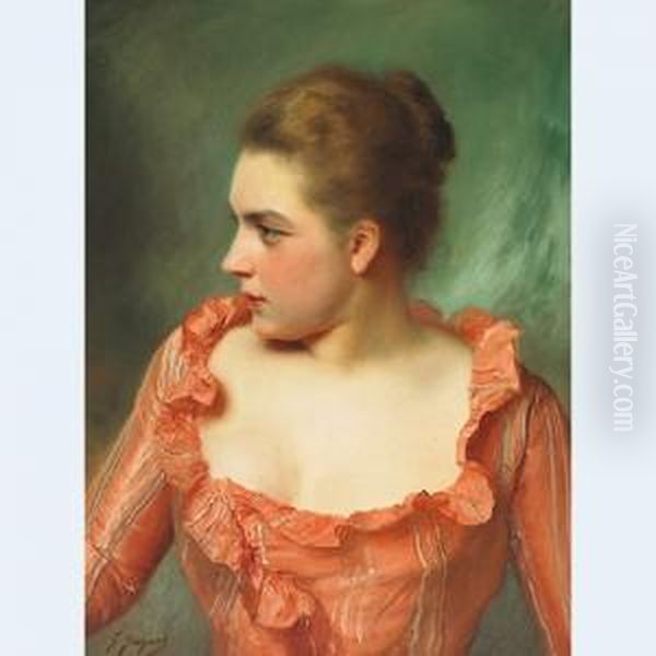 Elegant Lady Glancing Left Oil Painting by Gustave Jean Jacquet