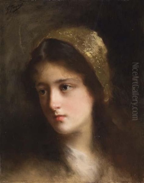 Portrait De Jeune Fille Au Foulard Oil Painting by Gustave Jean Jacquet