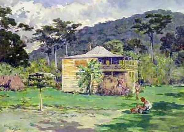 Vailima 1892 home of Robert Louis Stevenson on Samoa Oil Painting by Count Girolamo Pieri Nerli