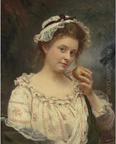 First Bite Oil Painting by Gustave Jean Jacquet