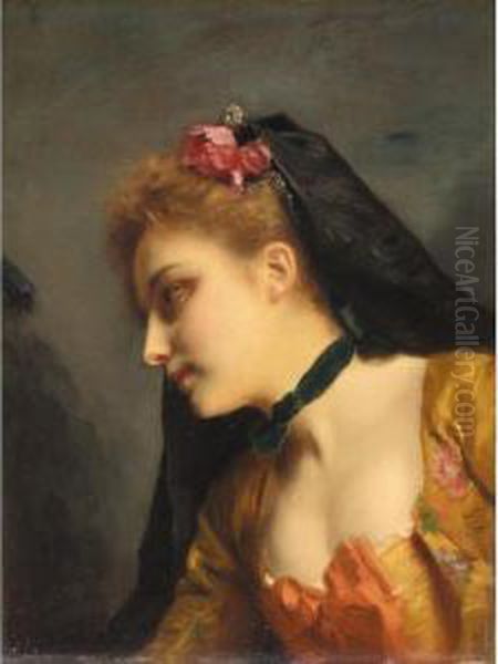 La Jeune Elegante Oil Painting by Gustave Jean Jacquet