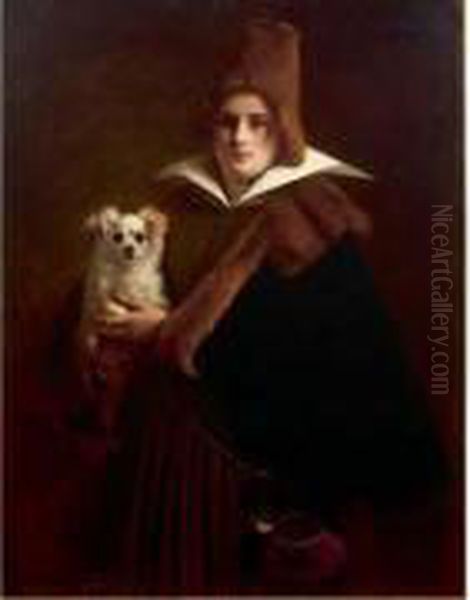 Portrait De Femme En Actrice Et Son Chien Oil Painting by Gustave Jean Jacquet