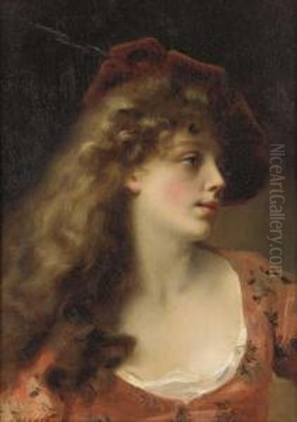 A Young Beauty Oil Painting by Gustave Jean Jacquet