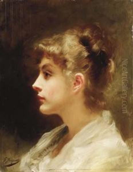 A Young Beauty Oil Painting by Gustave Jean Jacquet