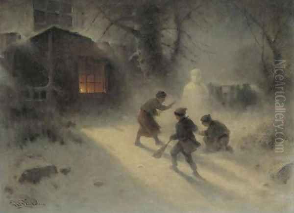 Building a Snowman Oil Painting by George Washington Nicholson