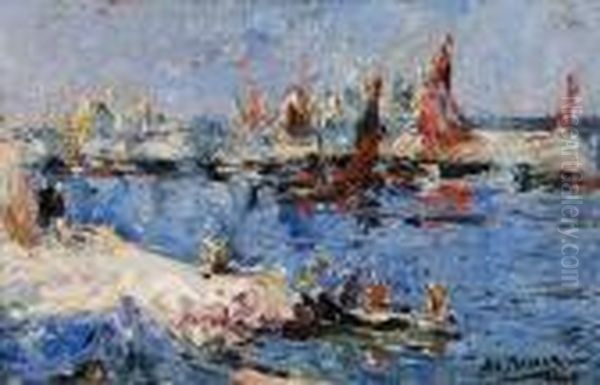 Activity In The Inner Harbour Oil Painting by Armand Jamar